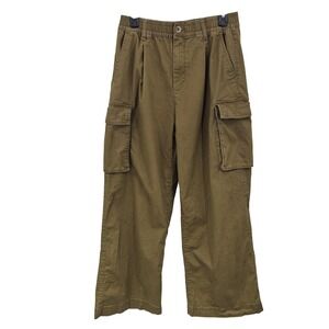 Old Navy Cargo Pants Women M Satin Moss High-Rise Pull-On Wide-Leg Stretch Baggy